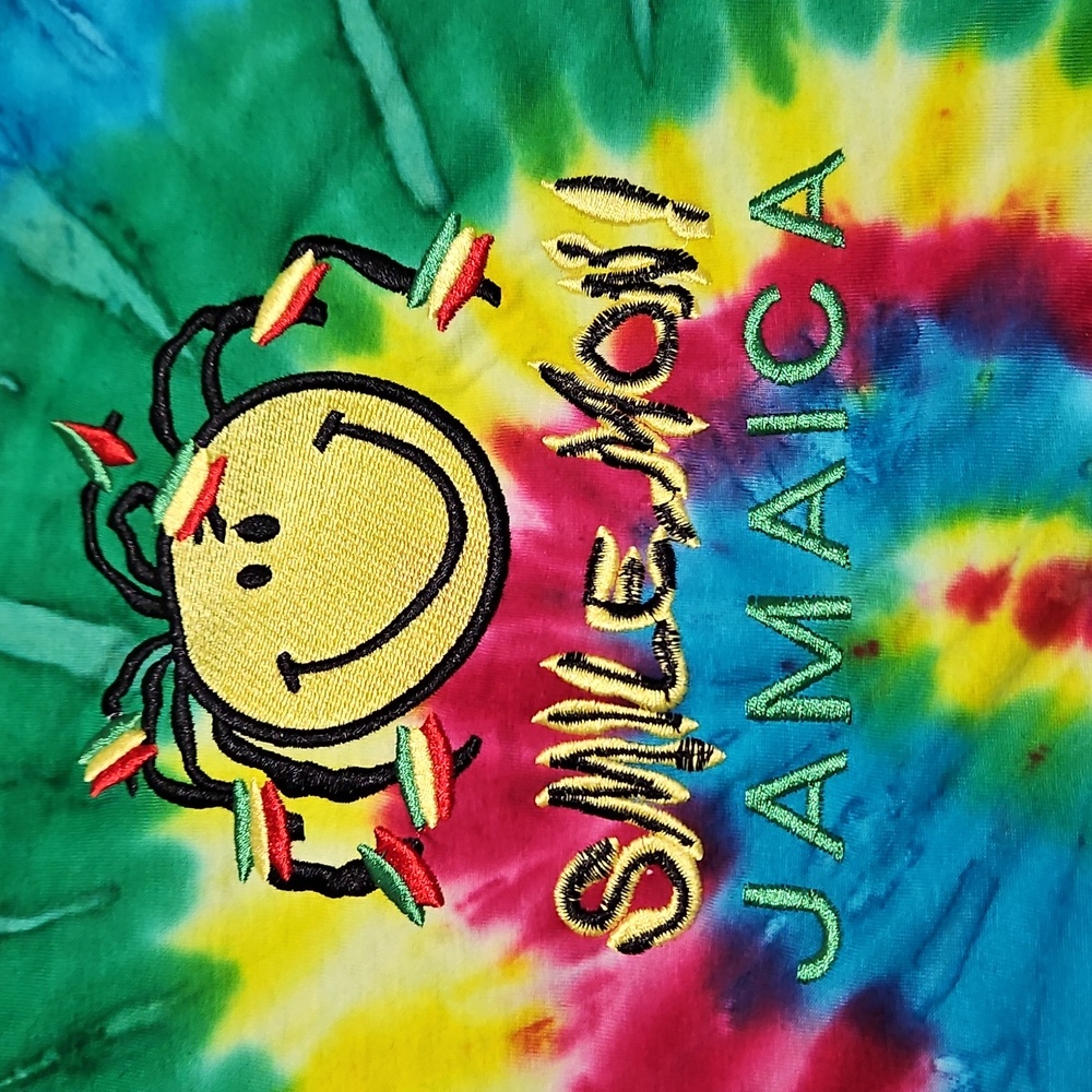 NEW Tee Shirt PLUS SIZE XXL Handmade Vibrant Tie-Dye Jamaica Smiley Face Tee